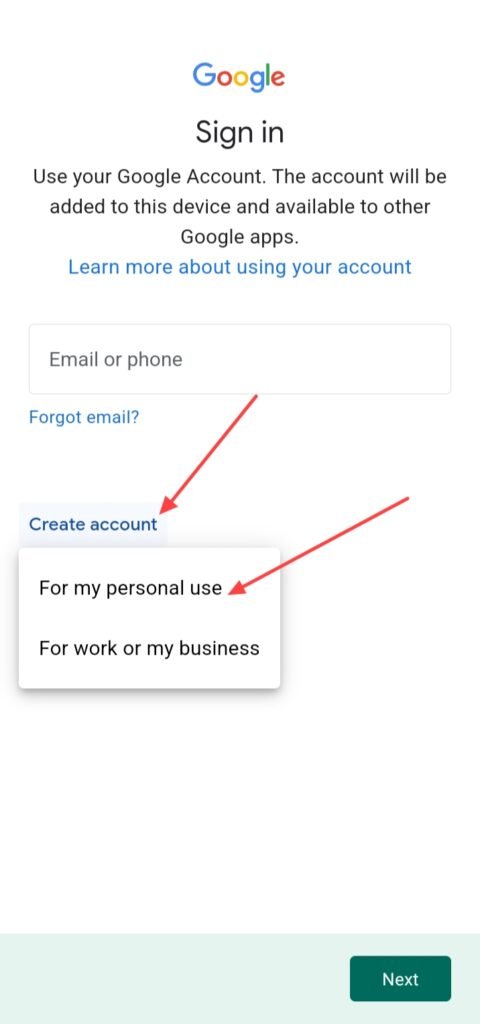 Create account